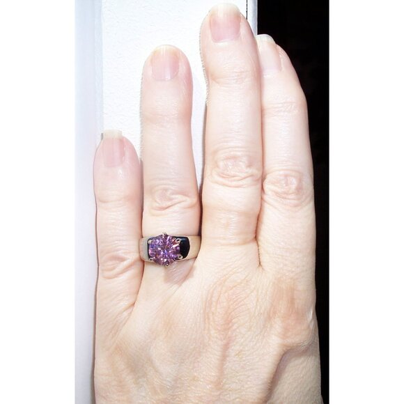 STAINLESS STEEL Simulated Pink Sapphire Solitaire Band Ring - Picture 2 of 16